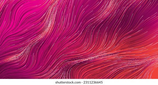 Purple and Red Wavy Striped Abstract Background - Dark Colorful Moving, Flowing Stream in Curving Lines - Modern Style Digitally Generated Dark Futuristic Abstract 3D Geometric Design Tempate