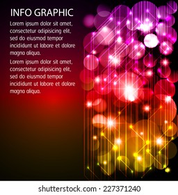 purple red yellow Defocused Light, Flickering Lights, Vector abstract festive background with bokeh defocused light. text box. card. Brochure. Abstract Technology background for computer graphic.