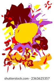 Purple, red and yellow graffiti speech bubble. Abstract modern Messaging sign street art decoration, Discussion icon performed in urban painting style.