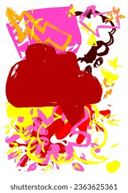 Purple, red and yellow graffiti speech bubble. Abstract modern Messaging sign street art decoration, Discussion icon performed in urban painting style.