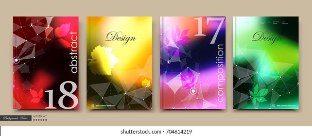 Purple, red, yellow, green leaves icon. Bright colored autumn text frame. A4 brochure cover design. Title sheet model set. Creative front page art. Ad banner theme. Eco flyer font. Vintage event card