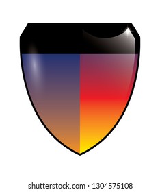 Purple, red, and yellow shield shaped background, with space for your text. Vector illustration.