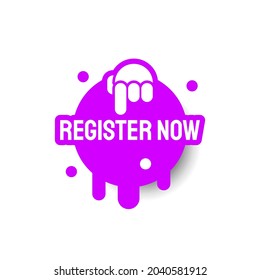 Purple Register Now Icon Label Sign Brand Tag Banner Ribbon Isolated Background Vector Design Style Illustration