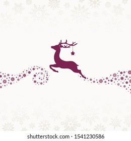 Purple Reindeer With Star Looking Forward With Snowflakes Beige