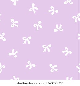 Purple repeat background with white bows, girly cute vector seamless pattern 