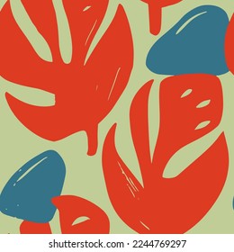 Purple Repeated Color Vintage Flora Artwork Vector. Vibrant Repetitive Summer Natural Foliage Invitation Print. Pastel Seamless Classic Monstera Set Texture.