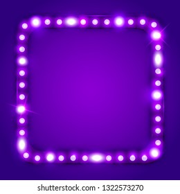Purple retro frame with shiny neon led lights, vector illustration
