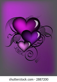 purple retro hearts with vector