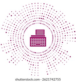 Purple Retro typewriter and paper sheet icon isolated on white background. Abstract circle random dots. Vector Illustration
