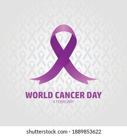 Purple ribbon for all cancer symbol in ribbon pattern background. 4 February for world cancer day awareness.