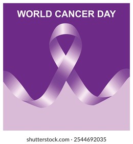 Purple ribbon for all cancers. World Cancer Awareness Day. World Cancer Day concept. Flat vector illustration.
