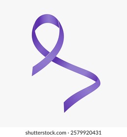 Purple ribbon awareness Alzheimer’s Disease, Cystic Fibrosis, Domestic Violence, Epilepsy,  Pancreatic Cancer. Isolated on white background. Vector  illustration.