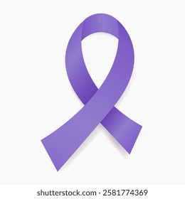 Purple ribbon awareness Alzheimer’s Disease, Cystic Fibrosis, Domestic Violence, Epilepsy,  Pancreatic Cancer. Isolated on white background. Vector  illustration.