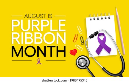 Purple ribbon awareness month is observed every year in August, reminding parents and caregivers about the dangers of leaving children unattended in hot vehicles. Vector illustration.