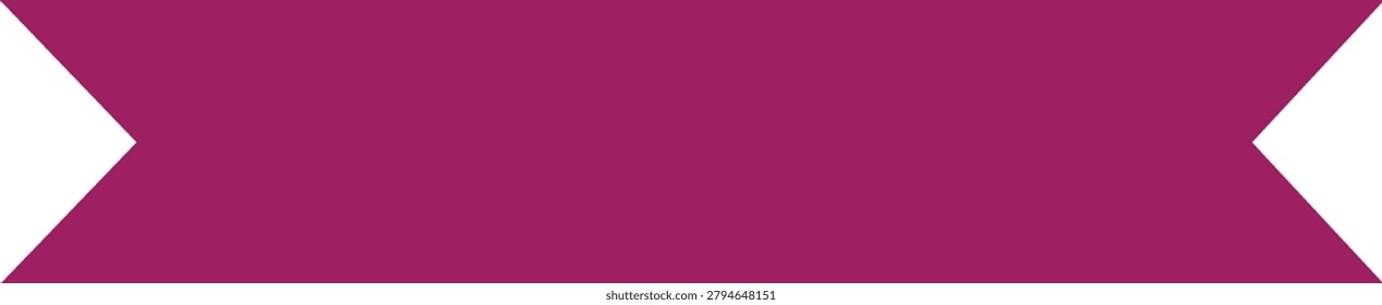 Purple ribbon banner displays triangular swallowtail ends. Minimalist horizontal graphic acts as a blank label or tag. Vector template is ideal for placing text and titles.