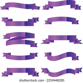 Purple ribbon banners. Sign violet blank text for promotion, web, advertising. Bright scrolls design decorative elements. Symbol vintage label, isolated on white. vector illustration