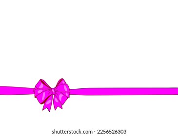 Purple Ribbon bow, decorative wrapping tape for Birthday, Valentines Day presents, greeting, discount, gift cards. Horizontal border, frame. Realistic vector illustration isolated on white background.