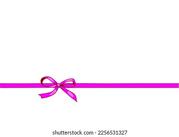 Purple Ribbon bow, decorative wrapping tape for Birthday, Valentines Day presents, greeting, discount, gift cards. Horizontal border, frame. Realistic vector illustration isolated on white background.