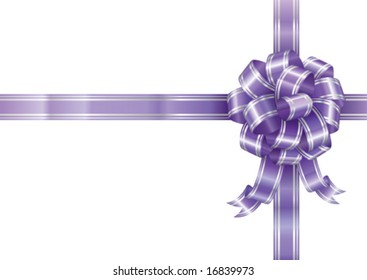 Purple ribbon bow isolated on white background, vector illustration layered.