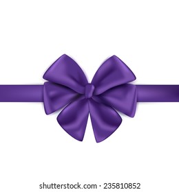 Purple ribbon with bow on a white background. Vector illustration. 