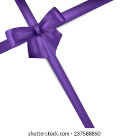 Purple ribbon with bow on a white background. Vector illustration.