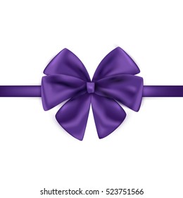  Purple ribbon with bow on a white background. Vector illustration.