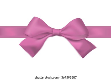 Purple ribbon with bow. Vector illustration. Greeting card template