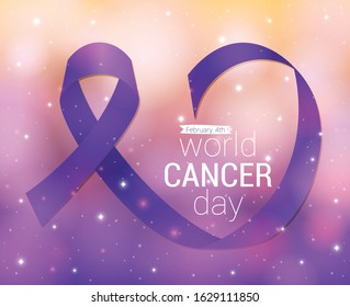 Purple ribbon design, World cancer day february four awareness campaign disease prevention and foundation theme Vector illustration