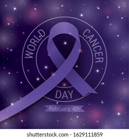 Purple Ribbon Design, World Cancer Day February Four Awareness Campaign Disease Prevention And Foundation Theme Vector Illustration