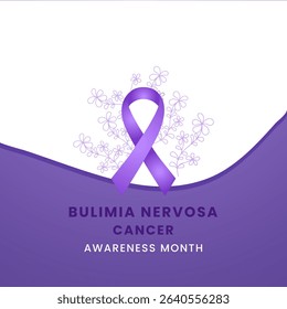 Purple ribbon with flower awareness graphic for International Bulimia Nervosa Awareness Month.