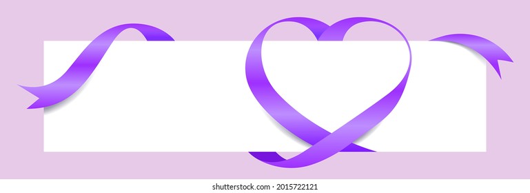 Purple Ribbon Heart Shape for Banner Mock-Up, Greeting card, Gift Voucher and Certificate Template, Banner Valentine's Day Background, copy space, vector