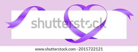 Purple Ribbon Heart Shape for Banner Mock-Up, Greeting card, Gift Voucher and Certificate Template, Banner Valentine