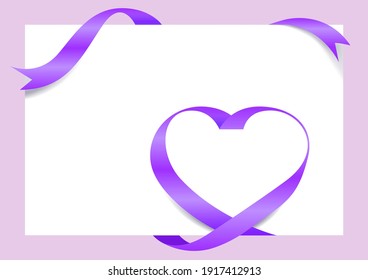 Purple Ribbon Heart Shape Mock-Up for A4 size Banner Valentine's Day, Purple Ribbon Heart Shape, Greeting card, Gift Voucher and Certificate Background, copy space