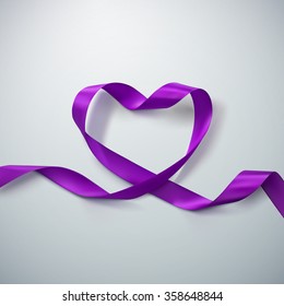 Purple Ribbon Heart. Vector Illustration Of Looping Ribbon. Valentines Day Or Medical Concept