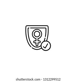 Purple ribbon icon, flat design line art thin style, International Women's Day signs and symbols, Feminismin fographics. Vector illustration