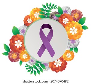 purple ribbon icon, International day for the elimination of violence against women. Modern flat cartoon style. women's day or awareness concept.
