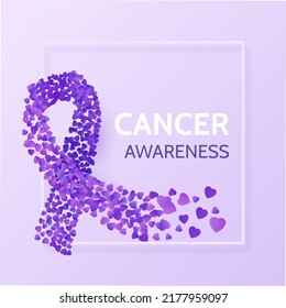 Purple ribbon made of hearts - cancer awareness symbol, banner or poster template