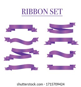 Purple ribbon set symbolizing cancer survivors, gynecological cancer. Violet ribbon vector