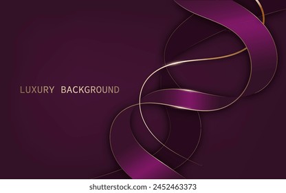 Purple ribbon with shiny gold lines. Luxurious style. Vector illustration