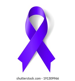 Purple ribbon as symbol of general cancer awareness, drug overdose, domestic violence, Alzheimer disease