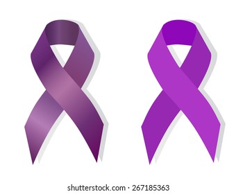 Purple Ribbon Symbolizing Cancer Survivor, Gynecologic Cancer, Creutzfeldt-Jakob Disease, Domestic Violence, Drug Overdose, Migraine, Spirit Day, Victims Of Homophobia, Childhood Hemiplegia  Awareness