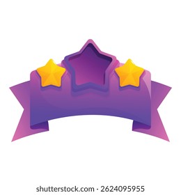 Purple ribbon with three stars for best quality rating of product or service