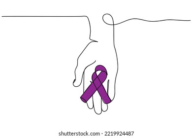 purple Ribbon for Violence, Pancreatic, Esophageal, Testicular cancer, Alzheimer, epilepsy, lupus, Sarcoidosis and Fibromyalgia. Awareness month and World cancer day concept. Continuous line art