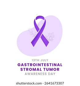 Purple ribbon with white background awareness graphic for Gastrointestinal stromal tumors Awareness Day.