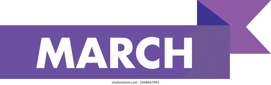 Purple ribbon with word march white color isolated on white background.