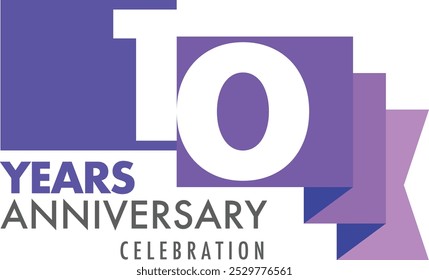 purple ribbon with words 10 white color and years anniversary celebration black color, isolated on white background.