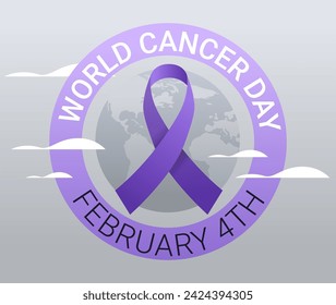 púrpura cinta día mundial contra el cáncer de mama prevención de la enfermedad afiche 4 febrero