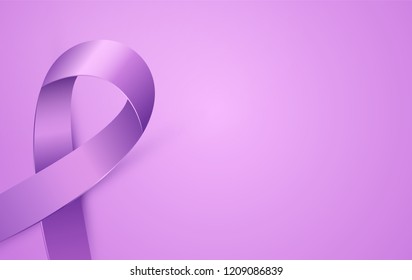 Purple ribbon to World Pancreatic Cancer Awareness month. Violet Pancreatic Cancer Day medical banner with a place for text. Vector illustration EPS 10 file.