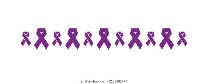 Purple Ribbons Border Line. Dementia Awareness, Cancer, Epilepsy And Alzheimer's Disease, Against Homophobia And Domestic Violence. Vector Elements Isolated On White Background. Awareness Ribbons.