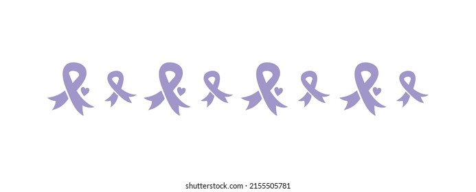 Purple Ribbons Border Line. Dementia Awareness, Cancer, Epilepsy And Alzheimer's Disease, Against Homophobia And Domestic Violence. Vector Elements Isolated On White Background. Awareness Ribbons.